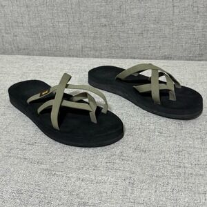 Teva Shoe Women 9 Black Olive Green Strappy Flip Flop Sandals